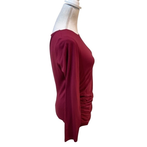 Talbots burgundy crew neck ruched draped long sleeve stretch top size small - Picture 9 of 11